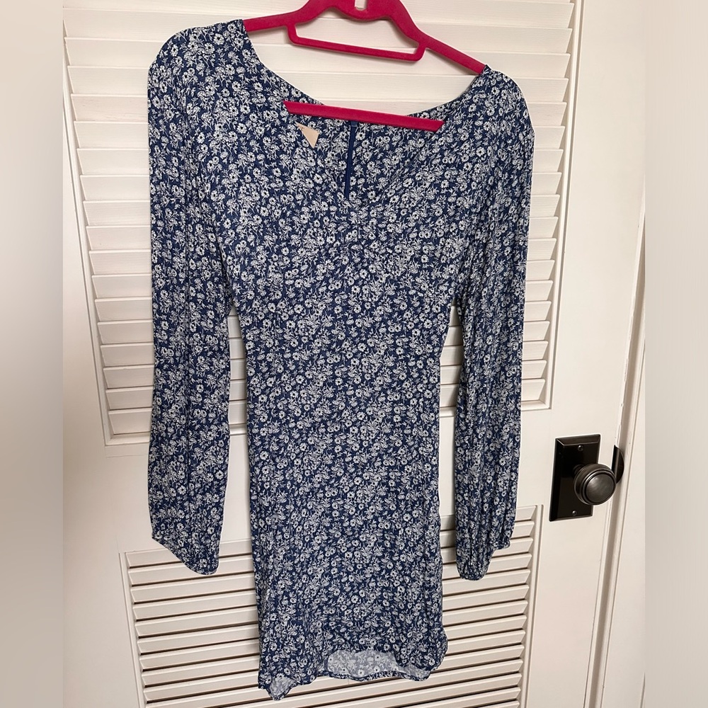 Blue and white floral mini dress